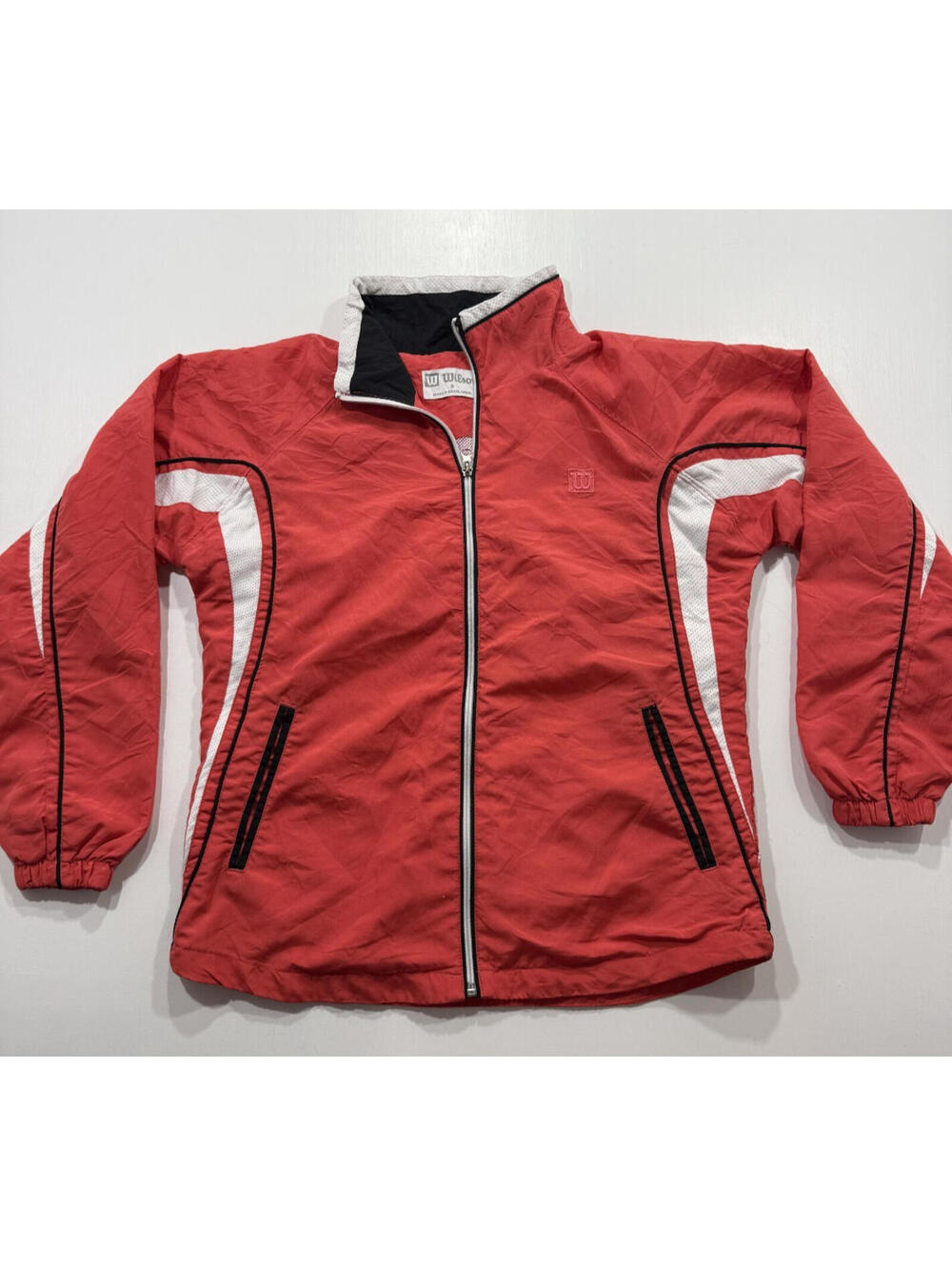 Wilson Track Jacket Mens Small Red Black Full Zip Windbreaker Athletic Y2K